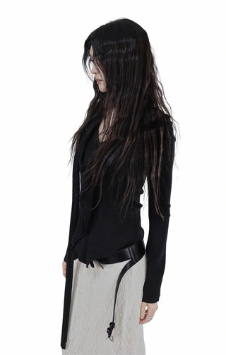 ROMANTIC BENZIE FRILL MUFFLER V-NECK KNITWEAR