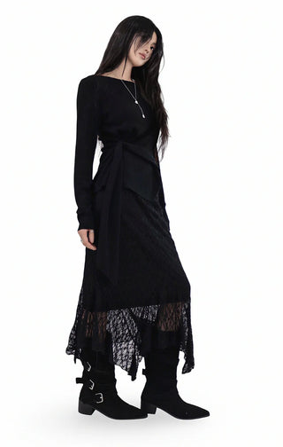 CLING LACE SEE-THROUGH SILHOUETTE UNBALANCED SKIRT