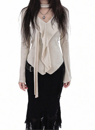 CLING LACE SEE-THROUGH SILHOUETTE UNBALANCED SKIRT