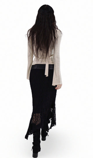 CLING LACE SEE-THROUGH SILHOUETTE UNBALANCED SKIRT