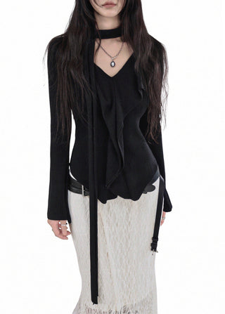 CLING LACE SEE-THROUGH SILHOUETTE UNBALANCED SKIRT