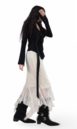 CLING LACE SEE-THROUGH SILHOUETTE UNBALANCED SKIRT
