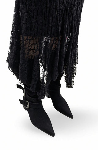 CLING LACE SEE-THROUGH SILHOUETTE UNBALANCED SKIRT