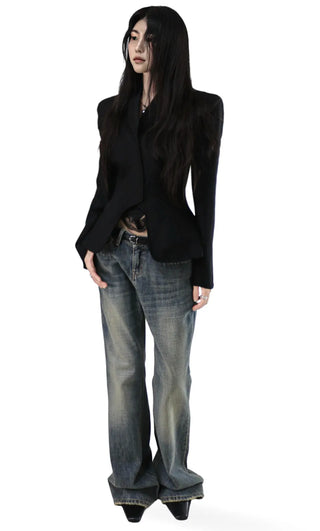 SEED LOW VINTAGE STITCH SLIM WIDE BOOTCUT JEANS