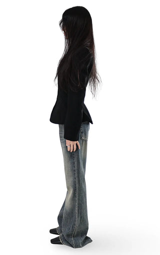 SEED LOW VINTAGE STITCH SLIM WIDE BOOTCUT JEANS