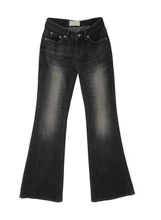 SEED LOW VINTAGE STITCH SLIM WIDE BOOTCUT JEANS