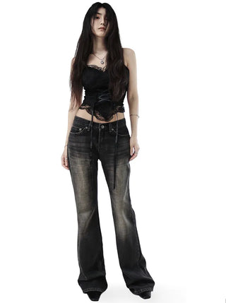 SEED LOW VINTAGE STITCH SLIM WIDE BOOTCUT JEANS