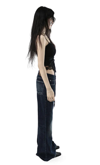 SEED LOW VINTAGE STITCH SLIM WIDE BOOTCUT JEANS