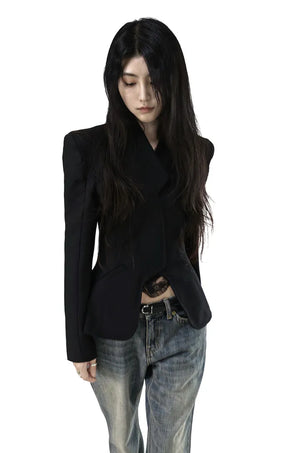 SCULPTED EDGE SLIT BACK OPEN BLACK JACKET