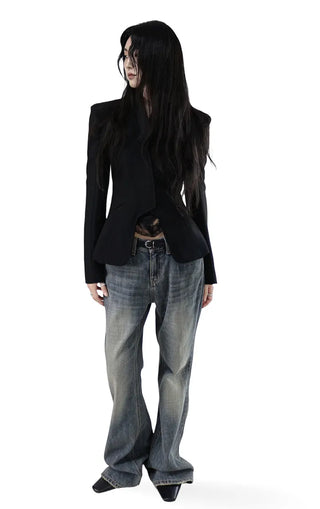 SCULPTED EDGE SLIT BACK OPEN BLACK JACKET