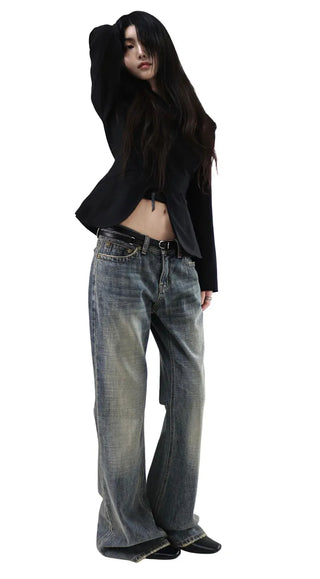 SCULPTED EDGE SLIT BACK OPEN BLACK JACKET