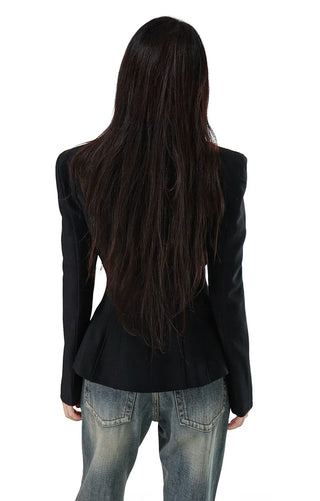 SCULPTED EDGE SLIT BACK OPEN BLACK JACKET
