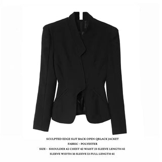 SCULPTED EDGE SLIT BACK OPEN BLACK JACKET