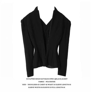 SCULPTED EDGE SLIT BACK OPEN BLACK JACKET
