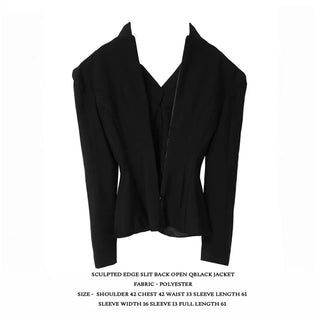 SCULPTED EDGE SLIT BACK OPEN BLACK JACKET