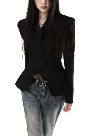 SCULPTED EDGE SLIT BACK OPEN BLACK JACKET