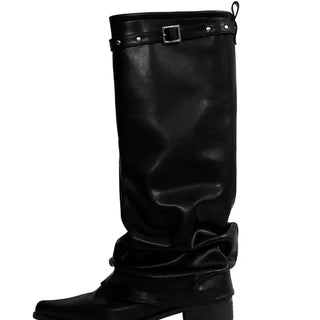 SLASH STUD STELLETTO SHIRRING WESTERN LONG BOOTS