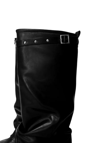 SLASH STUD STELLETTO SHIRRING WESTERN LONG BOOTS
