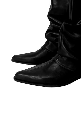 SLASH STUD STELLETTO SHIRRING WESTERN LONG BOOTS