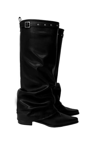 SLASH STUD STELLETTO SHIRRING WESTERN LONG BOOTS