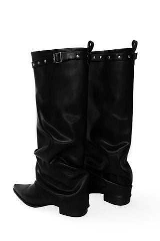 SLASH STUD STELLETTO SHIRRING WESTERN LONG BOOTS