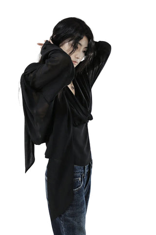 LE LANG PROJECT CHIFFON SCARF NECK DRAPE BLOUSE