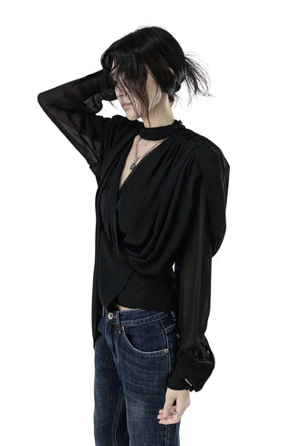 LE LANG PROJECT CHIFFON SCARF NECK DRAPE BLOUSE