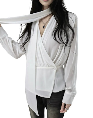 LE LANG PROJECT CHIFFON SCARF NECK DRAPE BLOUSE