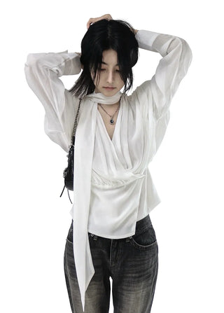 LE LANG PROJECT CHIFFON SCARF NECK DRAPE BLOUSE