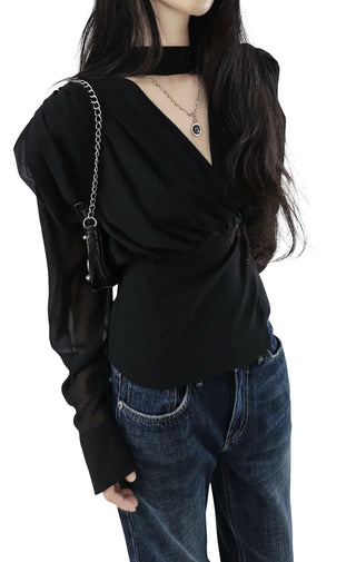 LE LANG PROJECT CHIFFON SCARF NECK DRAPE BLOUSE