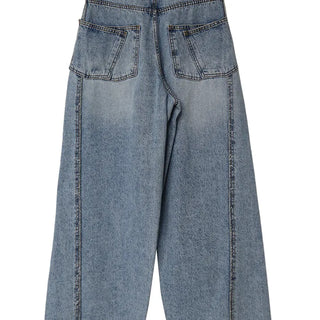 CURVED CUT DOUBLE BACK POCKET WIDE DENIM
