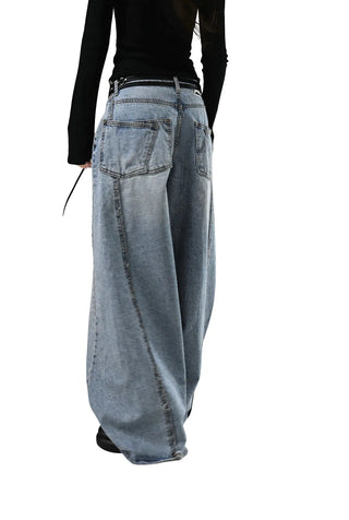 CURVED CUT DOUBLE BACK POCKET WIDE DENIM