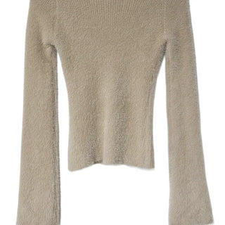 ANGORA SOFT BEIGE FUR HEART NECK KNIT TOP