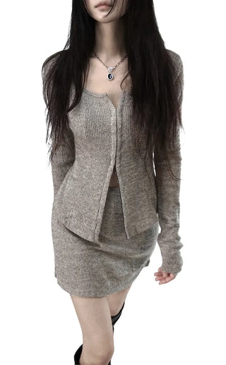 SETUP HOOK KNIT CURVED KNIT TOP SKIRT TWO PIECE