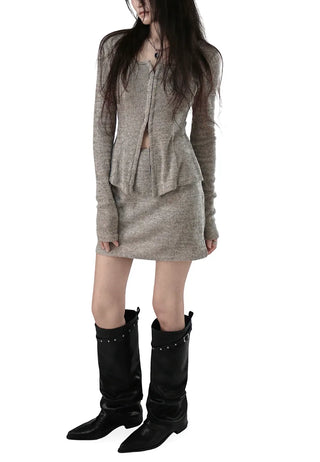 SETUP HOOK KNIT CURVED KNIT TOP SKIRT TWO PIECE