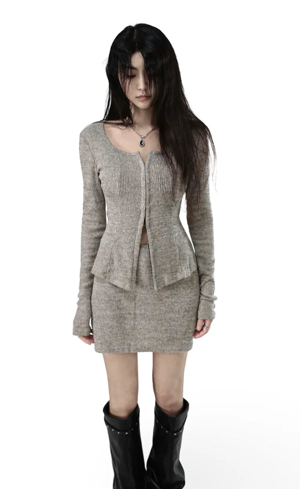 SETUP HOOK KNIT CURVED KNIT TOP SKIRT TWO PIECE