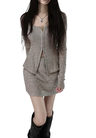 SETUP HOOK KNIT CURVED KNIT TOP SKIRT TWO PIECE