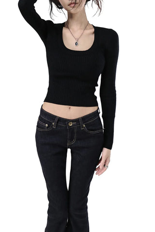 Elastic U-neck Slim Fit Cropped Knit Top