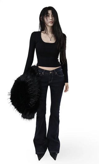 Elastic U-neck Slim Fit Cropped Knit Top