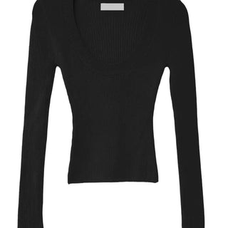 Elastic U-neck Slim Fit Cropped Knit Top