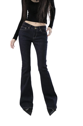 Deep Curved Low-Rise Stitch Dark Denim Bootcut Denim Jeans