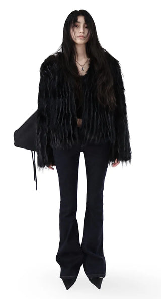 Deep Curved Low-Rise Stitch Dark Denim Bootcut Denim Jeans