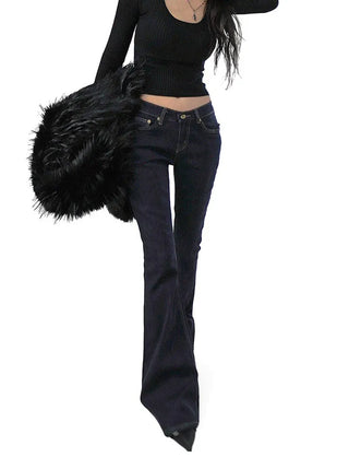 Deep Curved Low-Rise Stitch Dark Denim Bootcut Denim Jeans