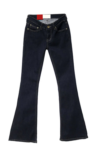 Deep Curved Low-Rise Stitch Dark Denim Bootcut Denim Jeans