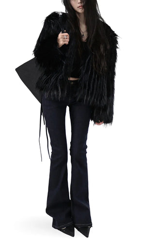 Deep Curved Low-Rise Stitch Dark Denim Bootcut Denim Jeans