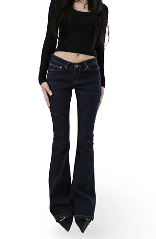 Deep Curved Low-Rise Stitch Dark Denim Bootcut Denim Jeans