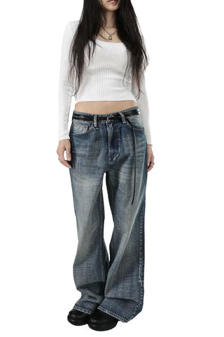 Hip Fade Low Rise Semi-Wide Dark Deep-Washed Bootcut
