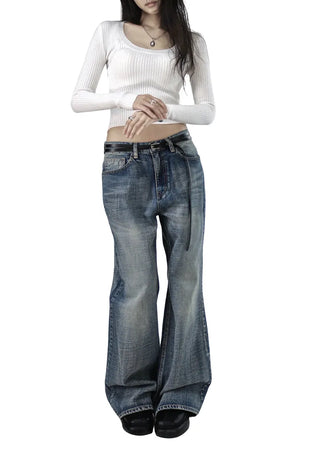 Hip Fade Low Rise Semi-Wide Dark Deep-Washed Bootcut