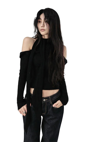 PI BOOKLE OFF-SHOULDER SCARF CUT-OUT KNITWEAR