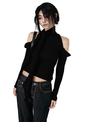 PI BOOKLE OFF-SHOULDER SCARF CUT-OUT KNITWEAR